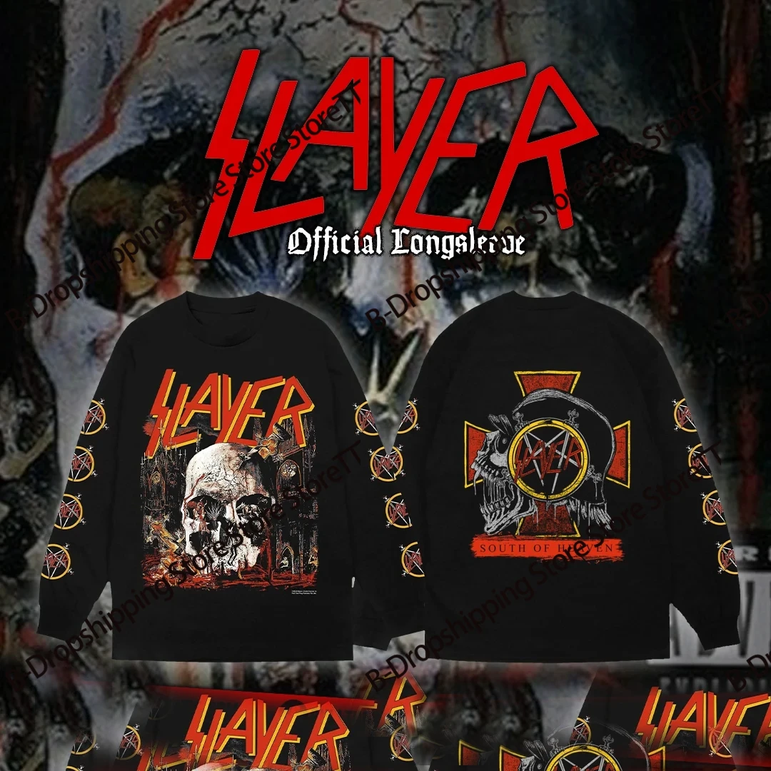 Mens New Rock Long Sleeve T-shirt Slayer Band 3D Print Tshirt Men Women Fashion Breathable Hip Hop Tops Tees Mens Clothing Skull