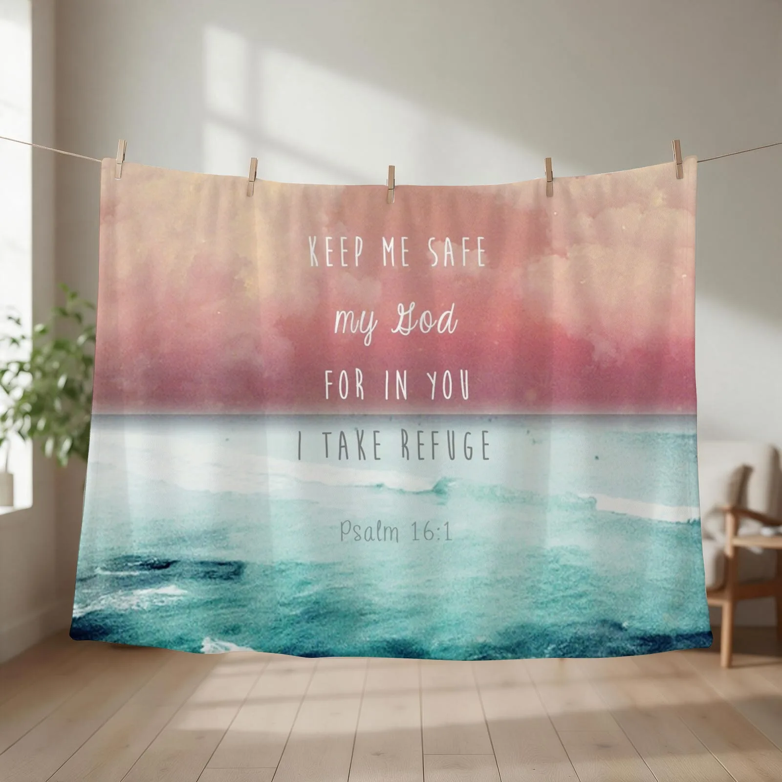 Psalm 16:1 - Refuge Throw Blanket couch cozy soft plush fuzzy picnic outdoor blanket