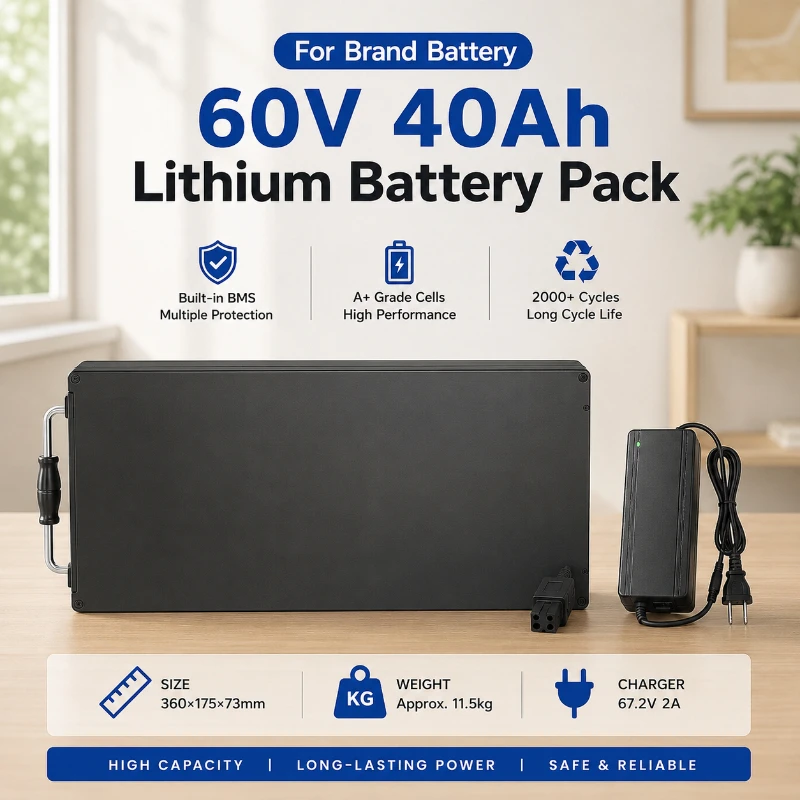 Image of 60V 20Ah 30Ah 40Ah Wiederaufladbare Lithium-Batterie mit integriertem BMS für Fat-Tire-Elektroroller 500W-2000W, 67,2V 2A Ladegerät inklusive, EU-Lagerbestand, schneller Versand, langlebiger