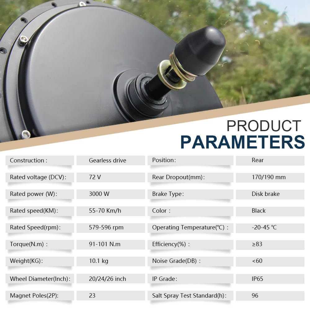 

Мотор для электровелосипеда с широкими шинами 72В 3000Вт, бесщеточный, безредукторный, задний мотор-колесо для электрификации снегоходов, комплект для переоборудования 20/24/26 дюймов
