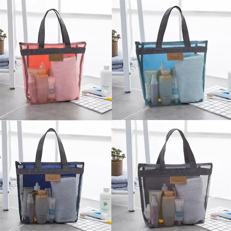 Heißer Verkauf Große Kapazität Mesh Kulturbeutel Große Kapazität Einkaufstasche Totes Schulter Tasche Faltbare Tragbare Strand Handtaschen