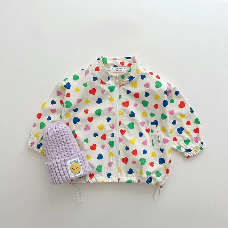 2023 New Summer Baby Breathable Sunscreen Jacket Infant Girl Heart Print Coat Thin Cotton Infant Cute Bear Cardigan Baby Clothes