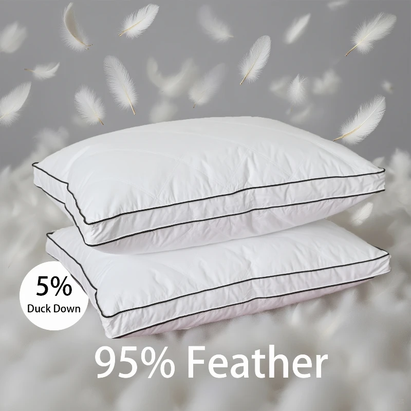 1Pc All‑Season100%Cotton Dust‑Proof Pillow,Machine Washable,Grey Duck Down&Feather Filling,Soft Fluffy Neck Support Bed Pillow