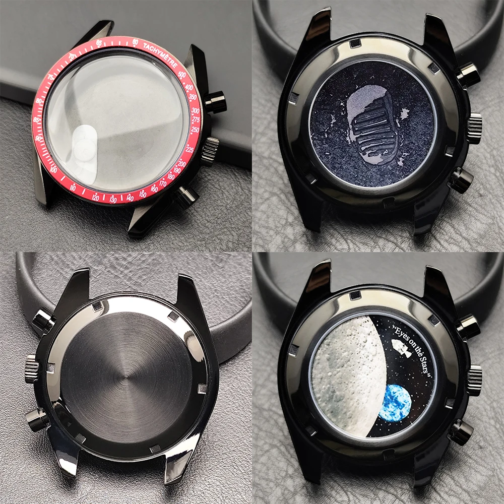 New 39.7mm Watch Stainless Steel Moon Back Cover Case FIT VK63 Movement Case Watch Accessories Suitable for 20mm Strap Watch Box