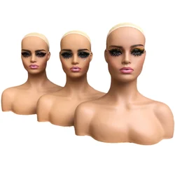 PVC Female Mannequin Head with Shoulder Dummy Head for Wigs and Necklace Display European and American Makeup Model Props