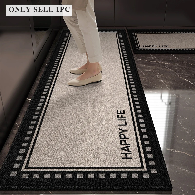 

Carpet for Kitchen Floor Mat Non-slip Stain-resistant Wear-resistant Foot Mats Minimalist Black Long Rug Home Decor Alfombra 양탄자
