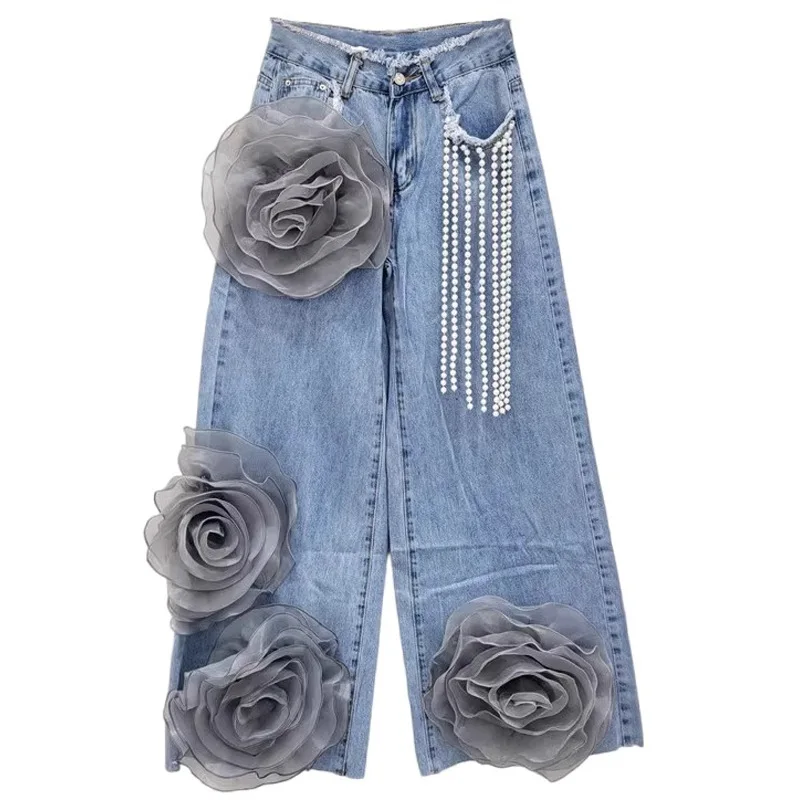 

New Versatile Fashion Style Heavy Industry Design Sense High Waist Jeans Women's 2026 Hip Cover Skinny Straight Wide Legs