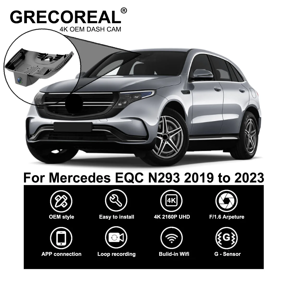 

GRECOREAL 4K Dash Cam Front and Rear 2160P WiFi Car Dual Dashcam APP Control Plug Play Compatible with Mercedes Benz EQC X293