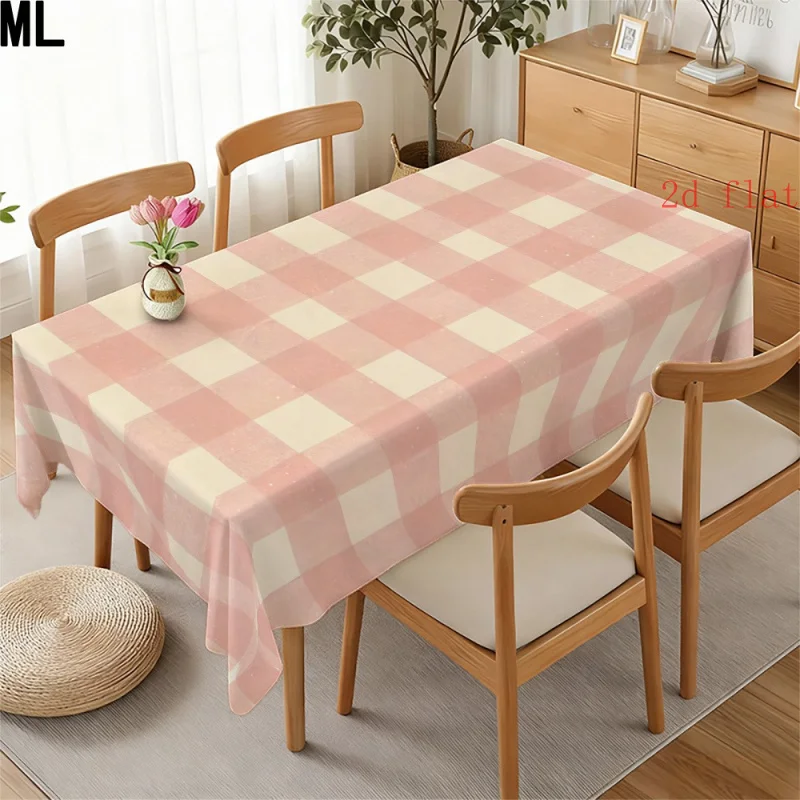 One piece of powder-white checkered tablecloth, suitable for the dining table. A rectangular machine-washable table cover.