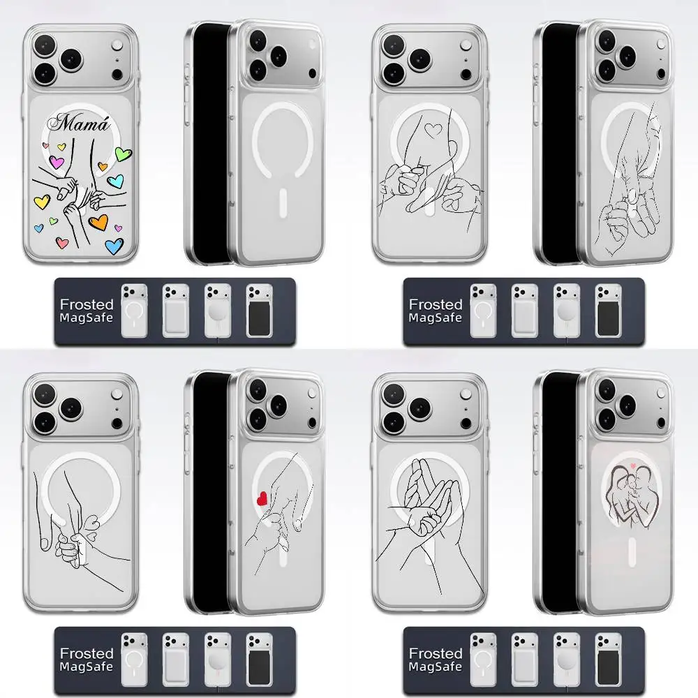 

Moma Daughter Son Dad Hold Hands Phone Case For iPhone 17,16,15,14,13,12,11,Pro,Max,Plus,E,Air,Mini Magsafe Transparent