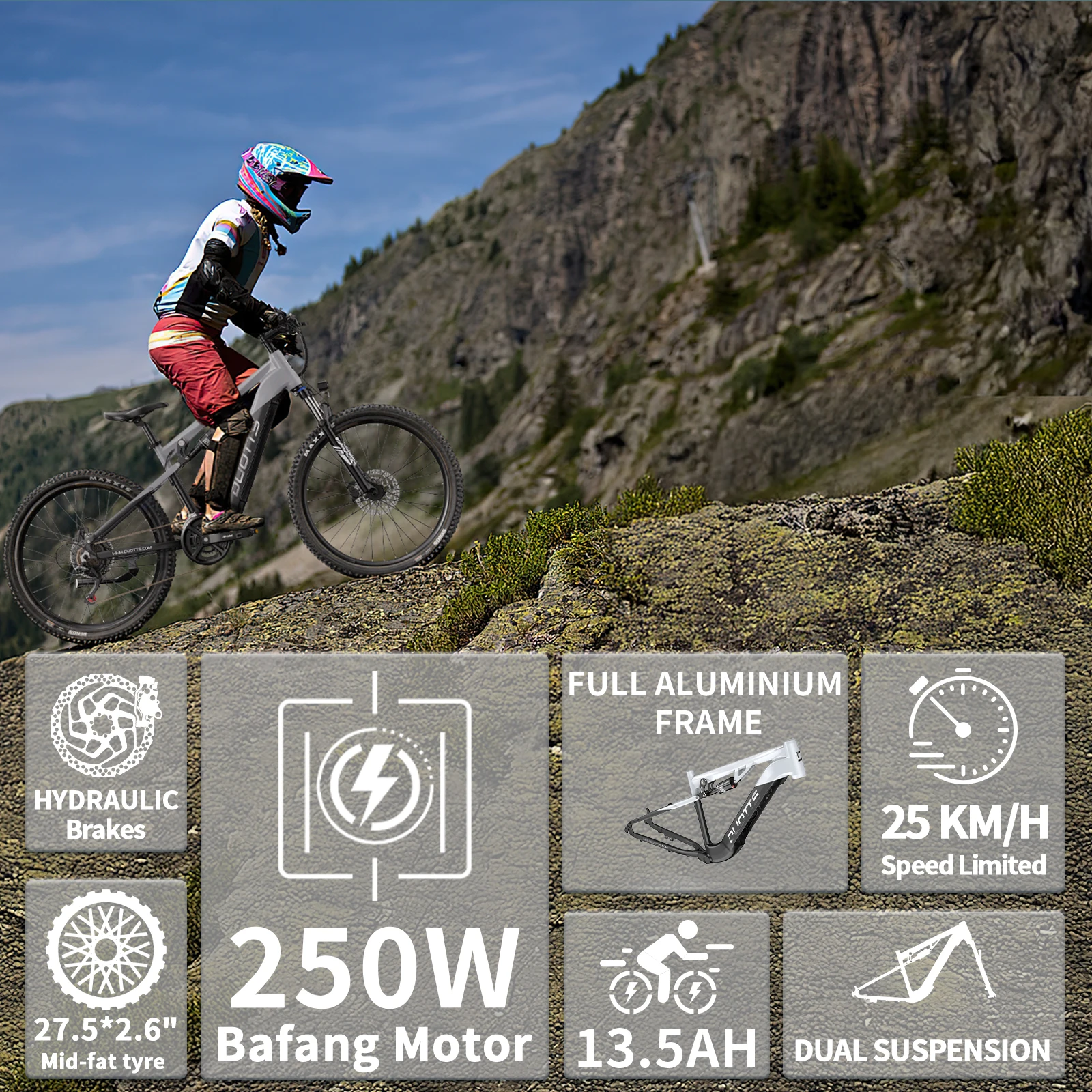 DUOTTS E29 Elektrofahrrad 250W 48V 13,5Ah Akku Offroad E-Bike 27,5 Zoll Fette Reifen Erwachsenen-Elektrofahrrad – Detail 4