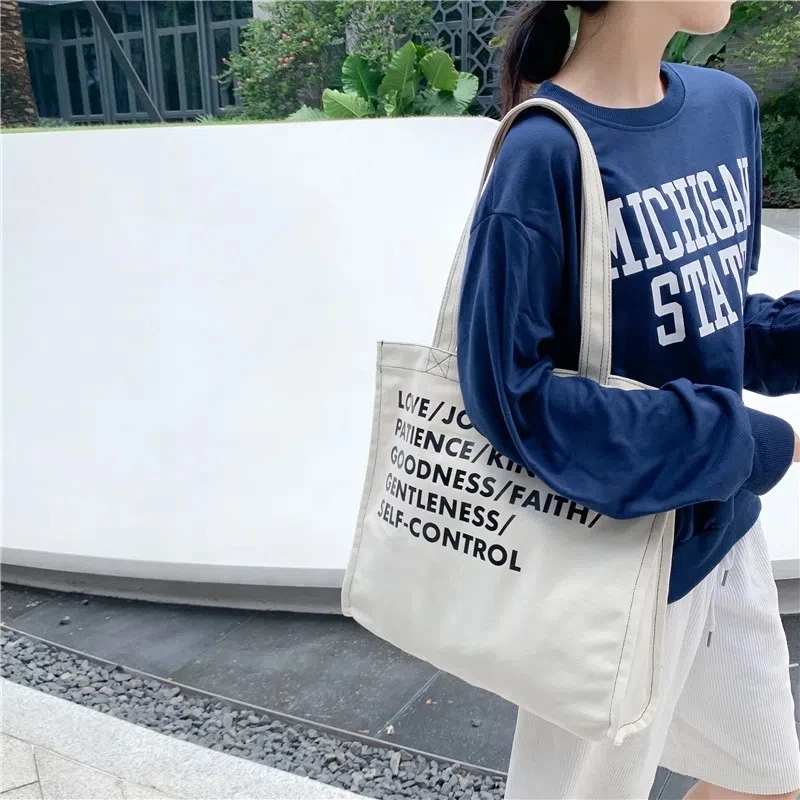 2023 Women Canvas Shoulder Bag Lettering High Quality Casual Handbag Tote Bag Large Capacity Cotton Reusable Shopping Beach Bag