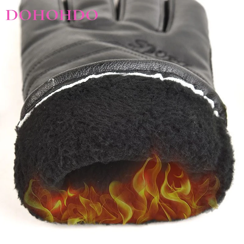 الشتاء زائد المخملية سماكة عدم الانزلاق الدافئة مقاوم للماء يندبروف ركوب الرجال دراجة نارية قفازات جلدية قفازات سوداء دافئة Guantes #4