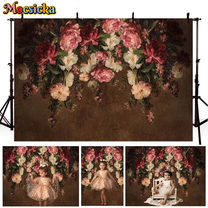 Mocsicka Photography Background Hand Drawn Flower Wallpaper Abstract Texture Baby Shower Props Kids Art Portraits Photo Studio