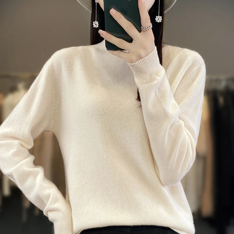 Cashmere Sweater Women Knitted First line ready to wear clothing Sweater Female Half high collar Cashmere Sweater Women