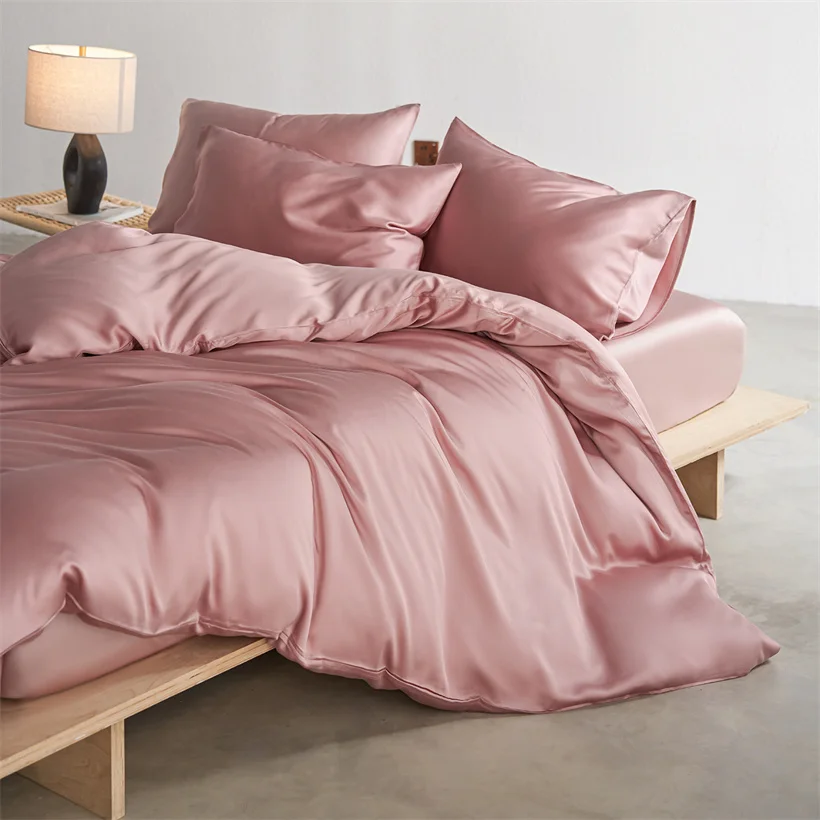22mm Mulberry Silk Bedding Set Luxury Smooth Duvet Cover Set with Quilt Cover Bed Sheet Pillowcase for Twin Full King Queen Bed