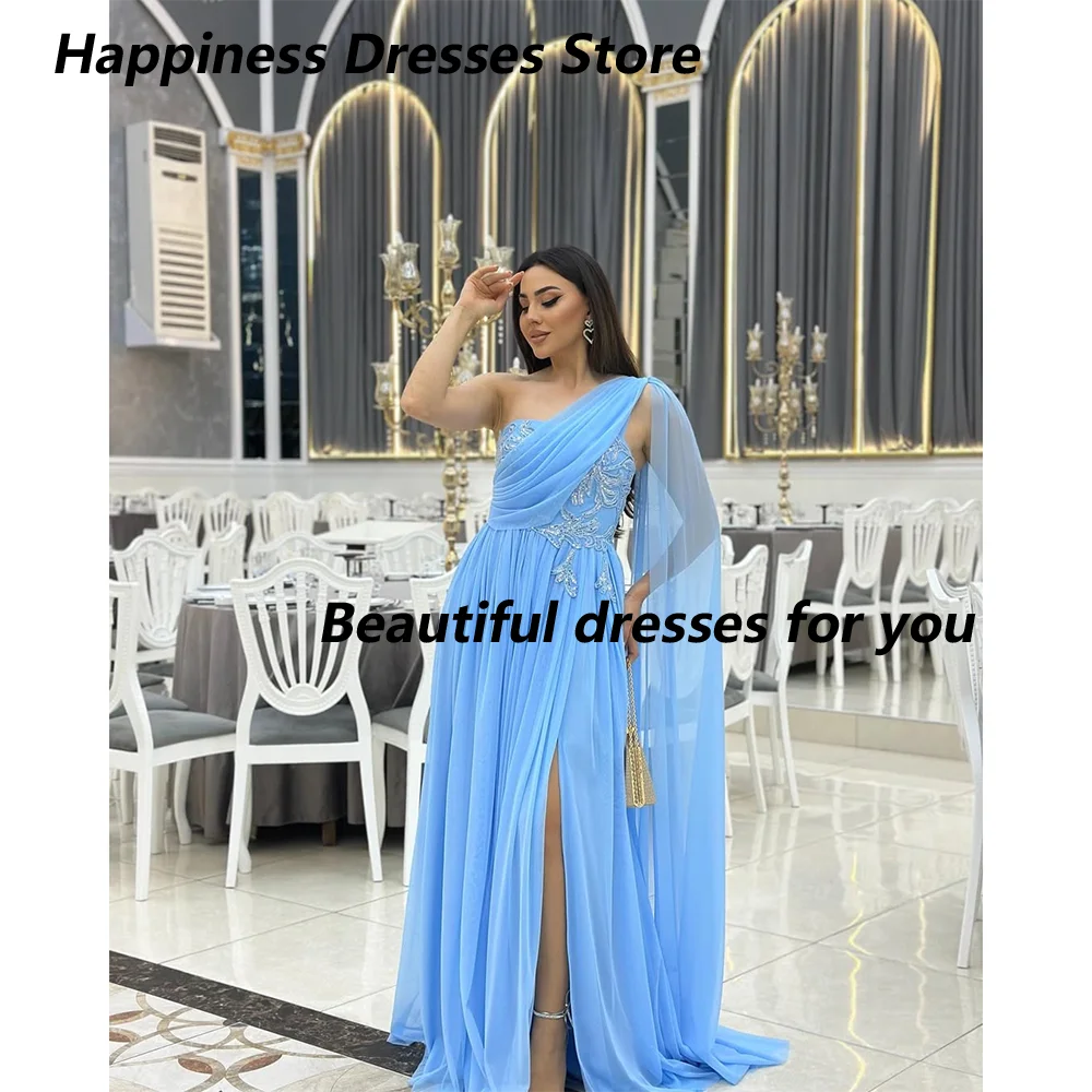 

Elegant Long Evening Dresses Customized Off Shoulder Appliqued Pleats Chiffon Floor-Length A-Line Special Events Wedding Gala