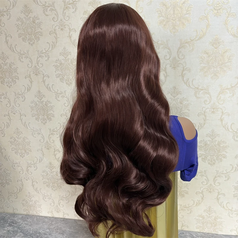 Natural Reddish Brown Lace Front Wigs Synthetic Chocolate Brown Body Wave Wig Red Wine Color Lace Frontal Wig Pre Plucked Wig