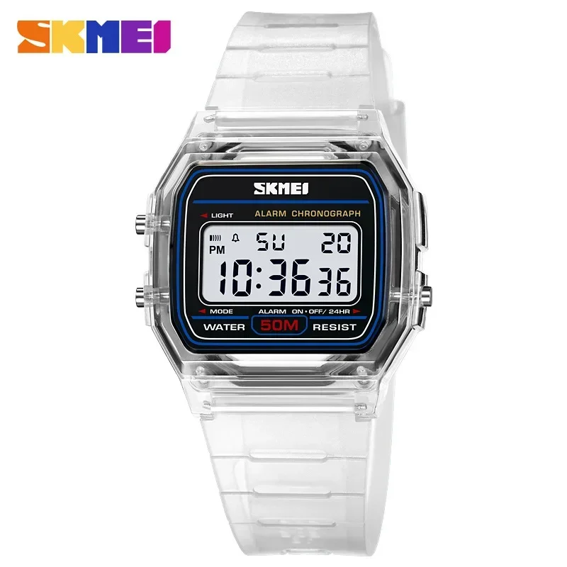 Skmei transparent tpu Armband Damen Armbanduhr stoß feste Hintergrund beleuchtung Display Stoppuhr Digitaluhren Frauen reloj mujer