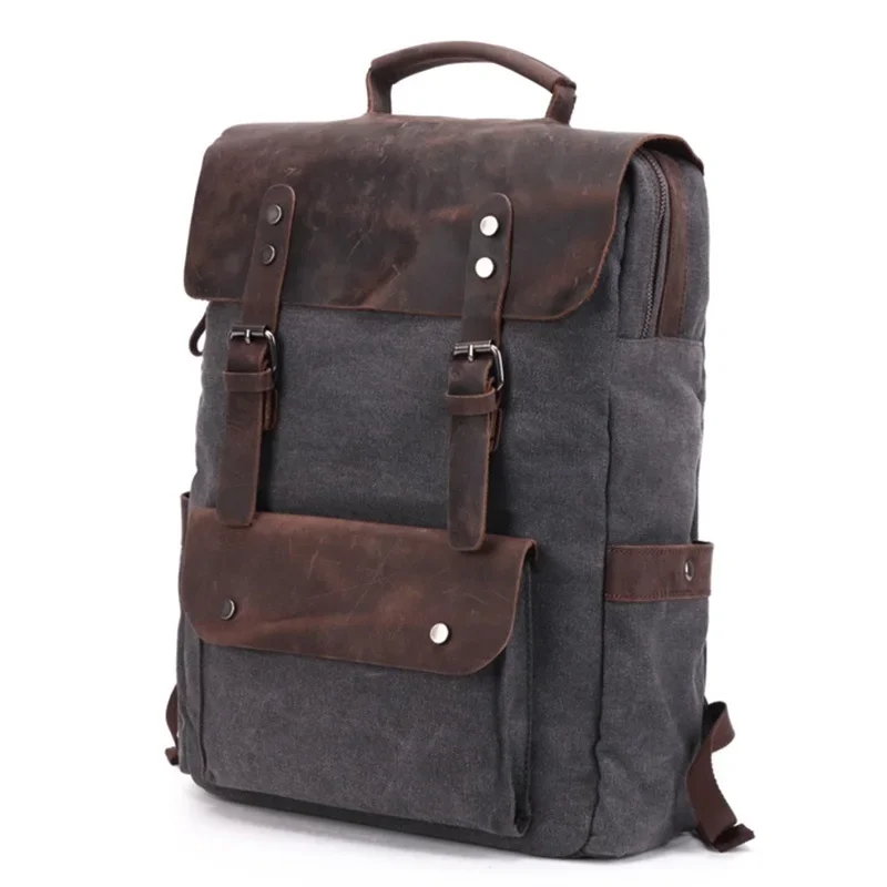 M201 Vintage Multifunction Canvas Leather Backpacks for Men Laptop Daypacks Canvas Rucksacks Large Travel Backpack Back Packs