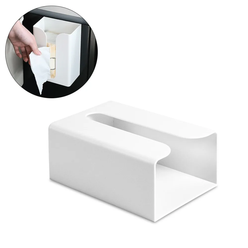 Practical White Wall Mounted Tissue Box ABS 8.2*19*13.2cm Toilet Paper Holder Adhesive Napkin Dispenser for Cabinet