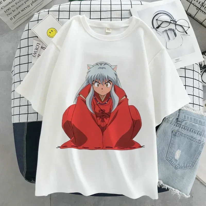 Inuyasha Graphic Print T-shirt Women Tee Harajuku Aesthetic White Top Casual Tshirt Japan Anime Style Y2k Vintage Female T Shirt