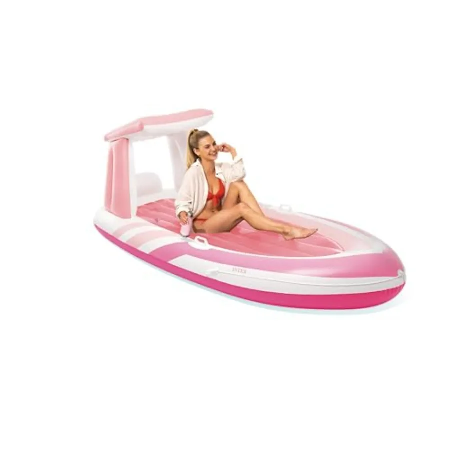 Pink Paradise Boat Float: Inflatable Pool Float for Pool Parties Pink PVC 2 Cup Holders, 220 lb Capacity, 96 x 47 x 38