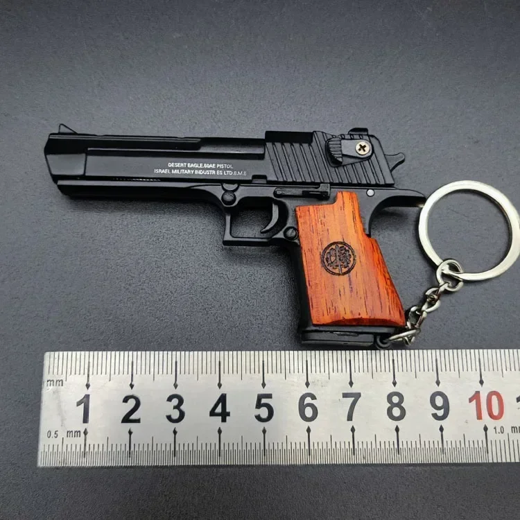 

NEW 1:3 Solid Wood Handle Black Metal Miniature Toy Keychain Pendant (Can Not Shooting) Boy Birthday Gifts