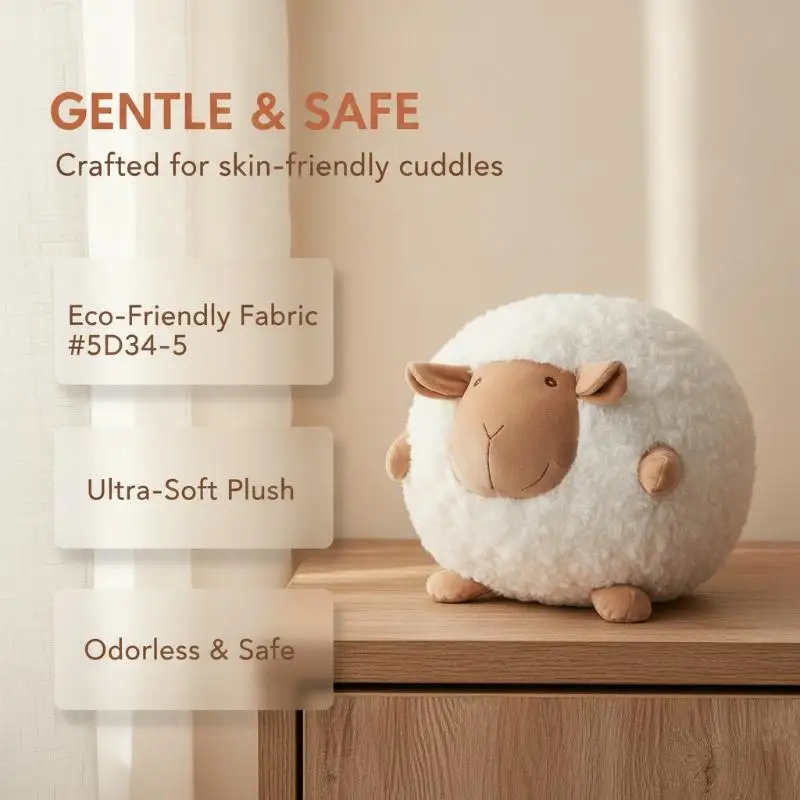 Adorable Round Sheep Plush Stuffed Animal Fluffy Soft Throw Pillow for Toddler Cuddle Gift Bedroom Ornament