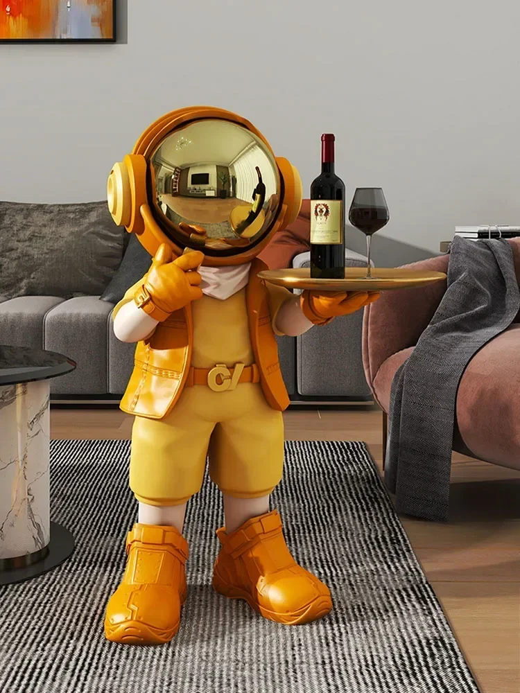 Decoración Nórdica para el Hogar, Estatua de Astronauta, Figura Grande de Resina, Decoración para Sala de Estar, Accesorios para el Hogar, Escultura con Bandeja