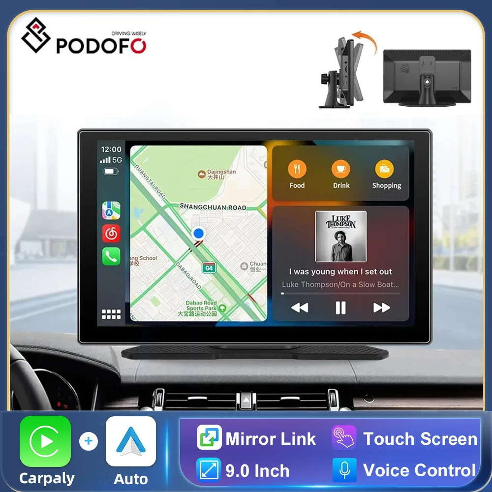 Podofo Universal 9'' Car Radio Multimedia Video Player Wireless CarPlay Android Auto For VW Nissan Toyota Audio Voice Control