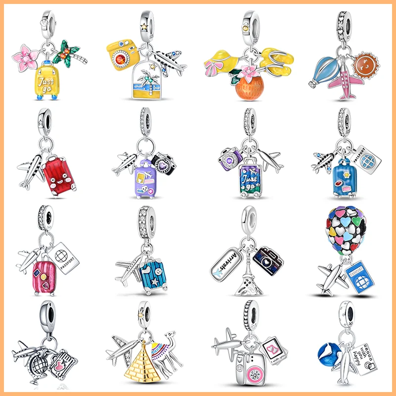 925 Sterling Silver Fashion Airplane Luggage Vacation Travel Charms Beads For Pandora Original Bracelet DIY Fine Jewelry Gift