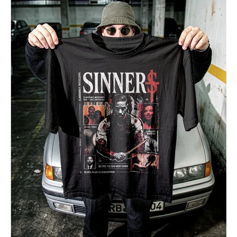 Sinners T-Shirt, Michael B Jordan Horror Film Shirt, Vampire Movie Graphic Tee Summer unisex Loose and Breathabl T-shirt Top