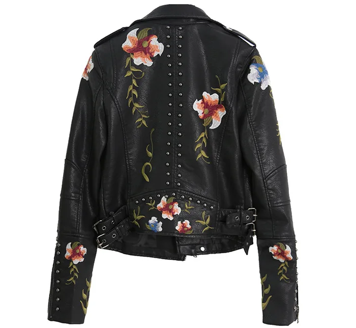 Fashion Embroidered rivet PU Jackets Women Y2k Hip Hop Crop Tops Motor Jacket Leather Jacket Vintage Coat Winter Woman Jacket