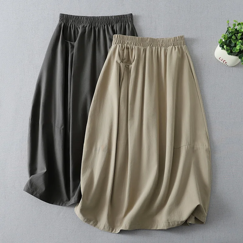 

Summer New Romantic Balloon Design Mid-Length A-Line Skirt Elastic Waist Flower Bud Skirt Mountain Brand Cotton Women's Skirt