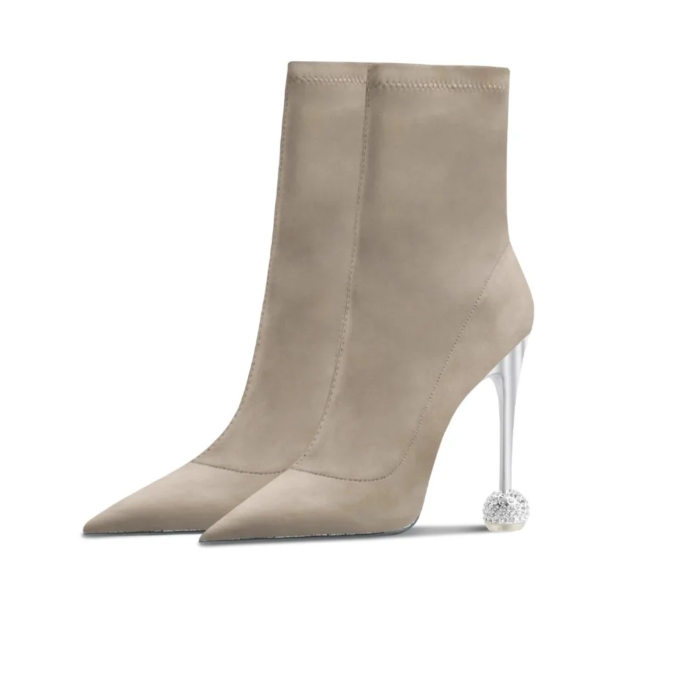 

Khaki Suede Heel Boots 2025 Winter Women Pointed Toe Fashion Ankle Boots