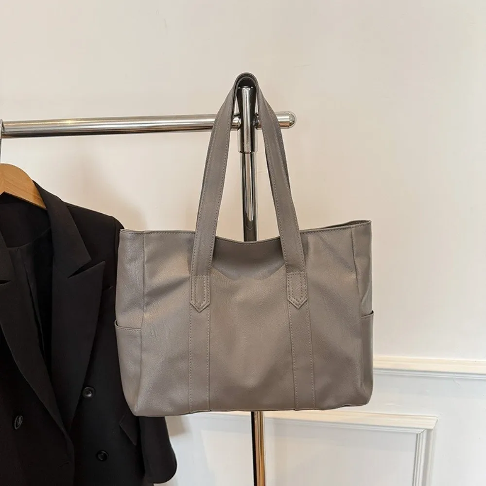 Practical Minimalist Women's Shoulder Bag PU Light Luxury Commuting Handbag Solid Color Elegant Soft Leather Bag Work