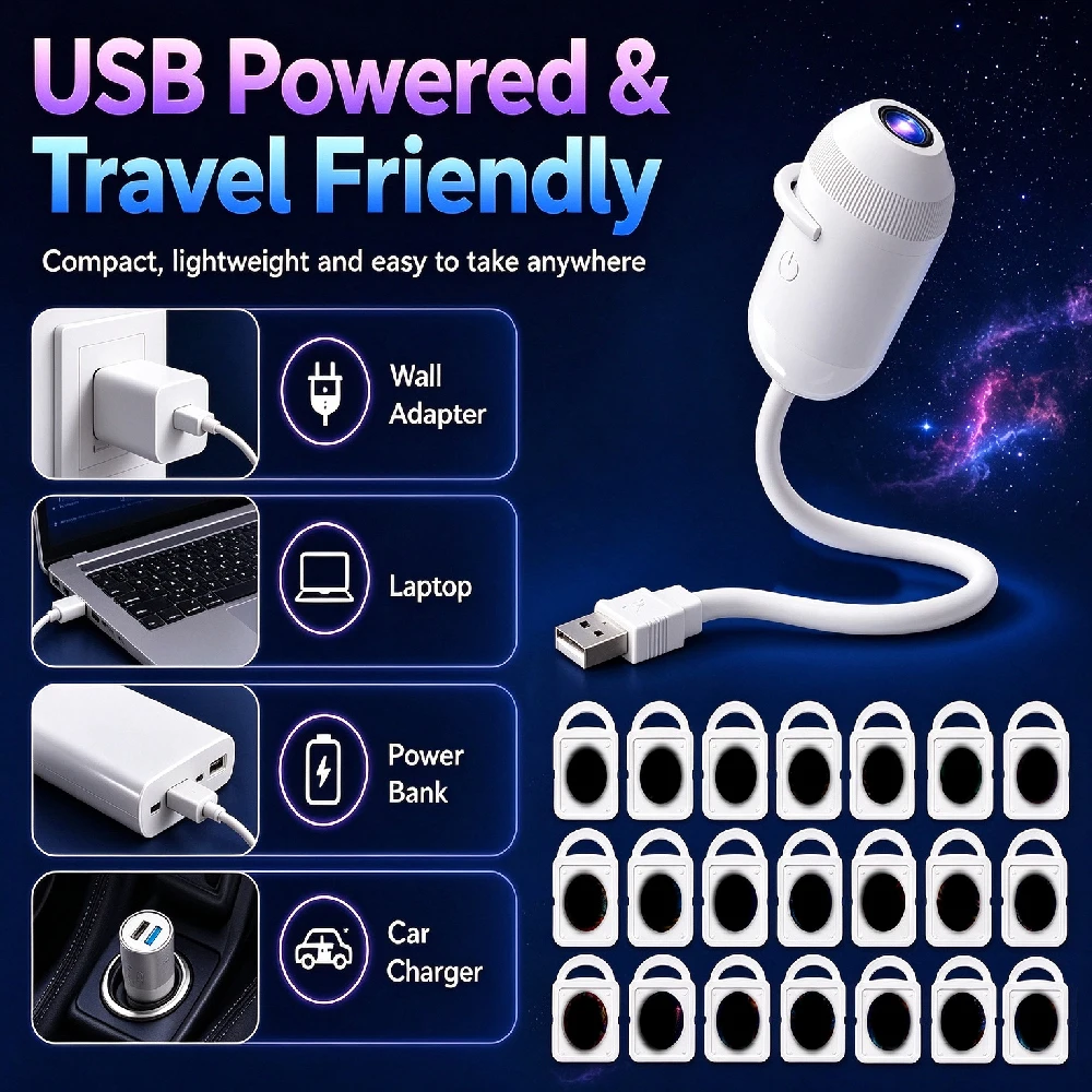 2-in-1 Galaxy Projector Night Light with 12/24 Projection Films for Bedroom, Portable Adjustable Brightness Focus Star Projector
