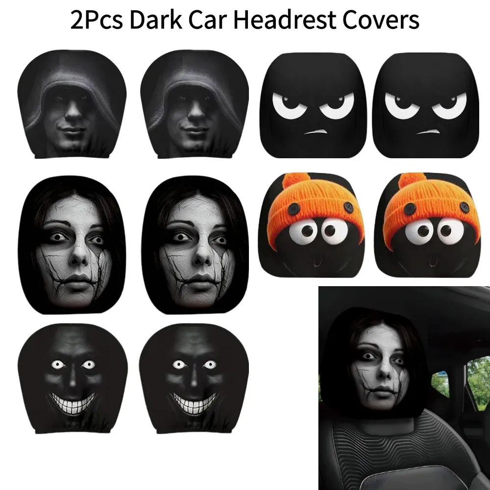 2Pcs Car Headrest Covers Funny Portrait Print Universal Auto Neck Pillow Protector Decorative Elastic 26x28cm Protective