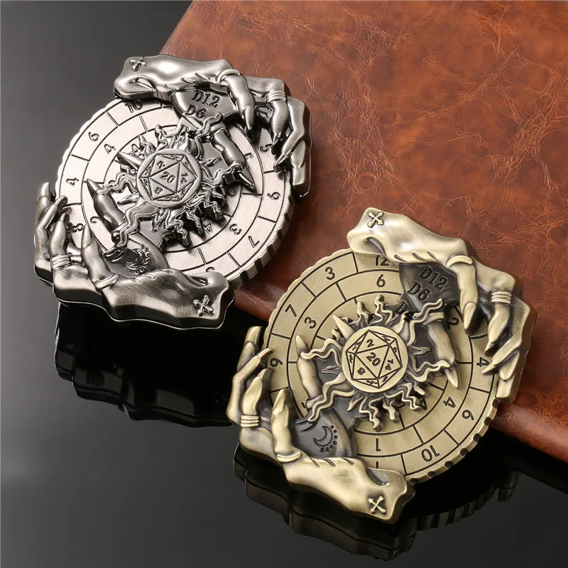

Metal Magic Hand Roulette Dice Spinner D4/D6/D8/D10/D12/D20 7-in-1 Rotating Dice Wheel Role Play Board Game Accessory with Box