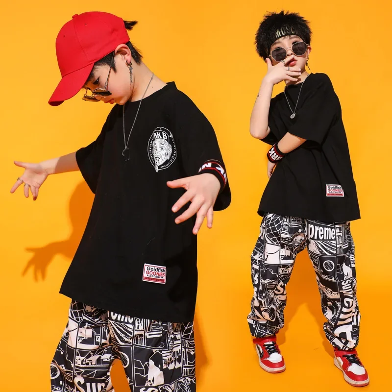 Camicia per bambini top Graffiti Jogger Pants Jazz Hip Hop Dancing Costumes Party Stage Wear Black Girls Boys Ballroom Dance Clothes