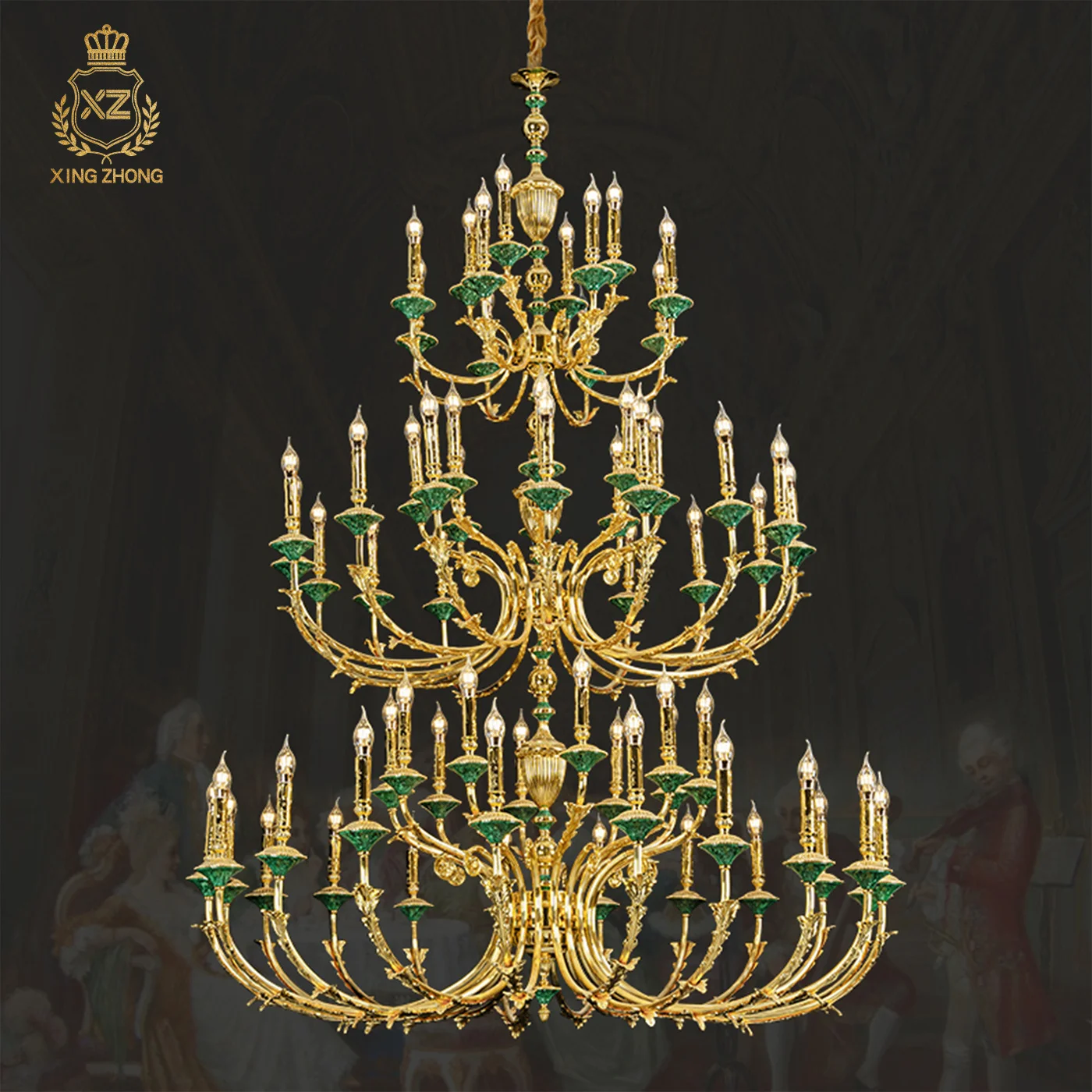 European Mid Century Retro Villa Duplex Living Room Dewaxed Copper Chandelier French Hotel Church Big Pendant Lamp