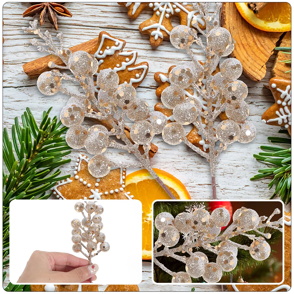 

12pcs Artificial Berry Cuttings Christmas Decor Glitter Foam Ornaments Festive Stems Holiday Wreath Berries Bright Lifelike