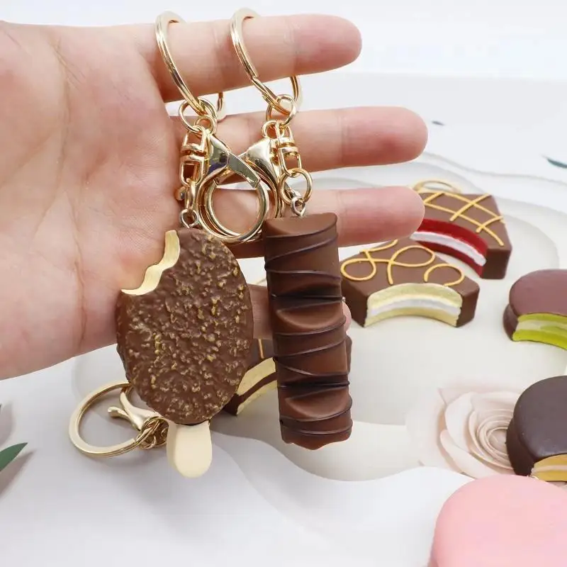 Kawaii Mini Chocolate Simulation Keychain Cute Ice Cream Pendant Creative Bag Charm for Girls Schoolbag Decor