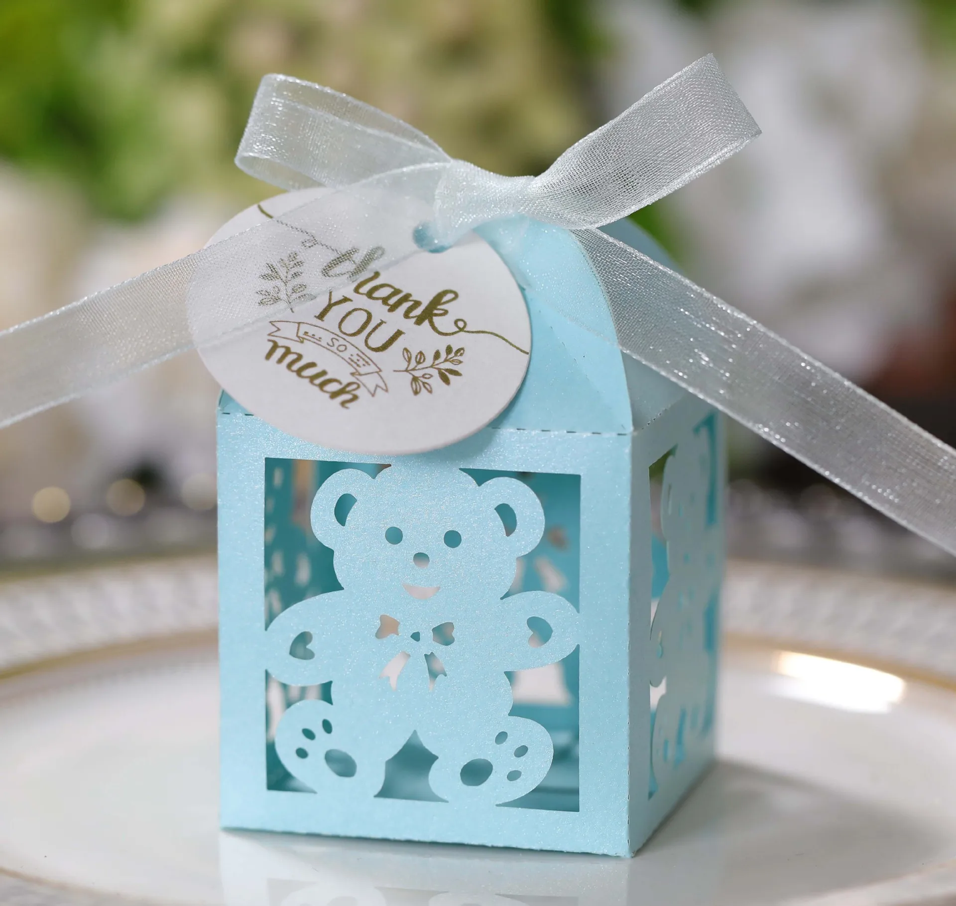 25/50/100 Stück Süßigkeitenboxen für Babyparty, Geburtstag, mit Dankeschön-Tags, Bändern, süße Bären-Verpackungsbox für Schokoladen-Party-Dekoration – Detail 10