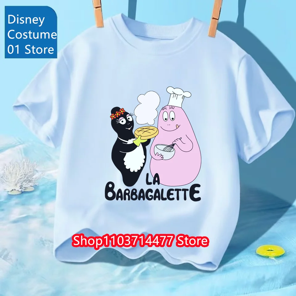 الأطفال الصيف نابضة بالحياة Barbapapa الرسوم المتحركة شخصية كرتونية طباعة تصميم س الرقبة خفيفة الوزن ورائعة قصيرة الأكمام تي شيرت