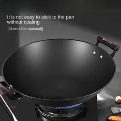 Two Ear Stir Fry Pot for Household Non Stick Round Bottom Gas Stove Cast Iron Stir Fry Pot Without Coating