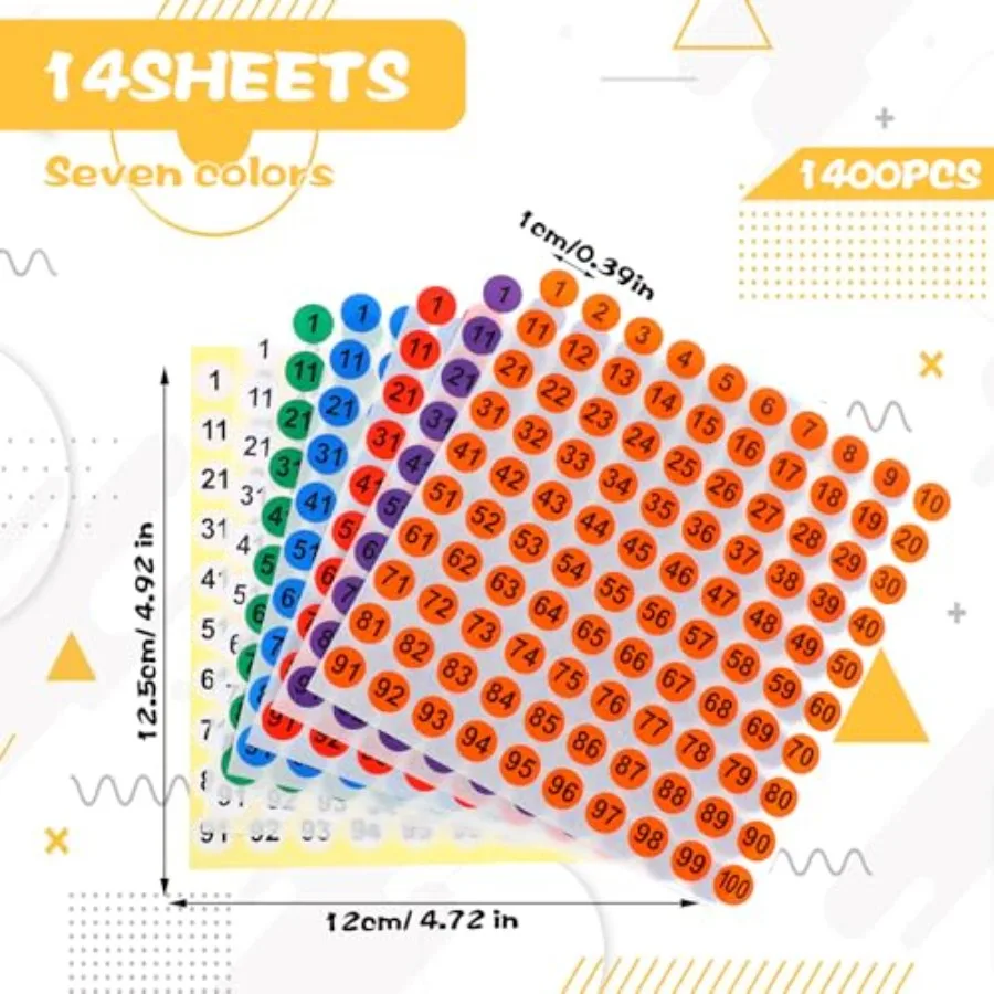 7 قطعة ملصقات أرقام صغيرة 1-100 0.4 Ih ملصقات مرقمة مستديرة ذاتية اللصق ملصقات أرقام الفينيل ملصق جرد للداخلية