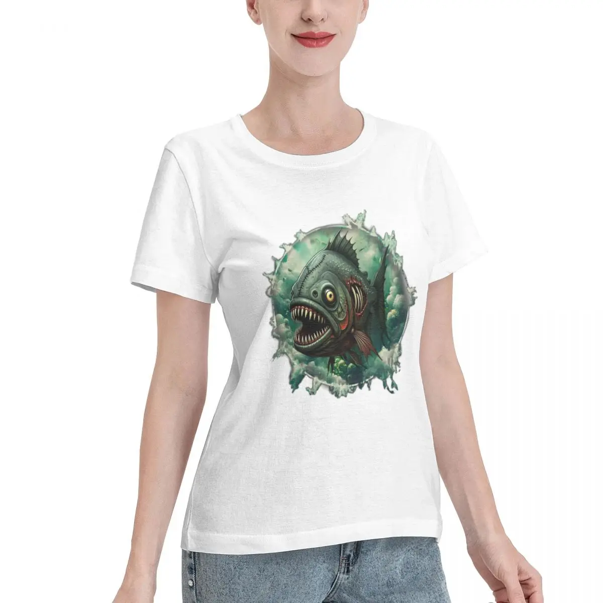 Go To Top Piranha Terror Women's T-shirt Home Wear Classic Solid Tee