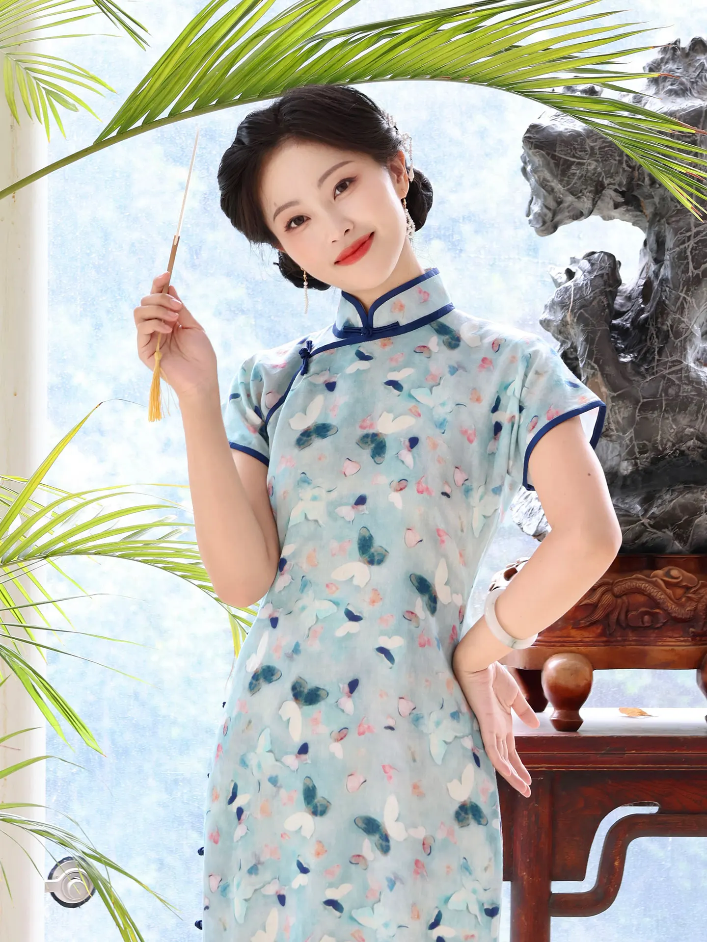 

Traditional Flat Cut Silk One-Piece Low Slit ort Sve Daily Wear Retro Sle Chinese Sle Qipao